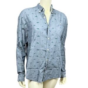 Random Access Grey Dinosaur Print Button-Down Shirt Medium